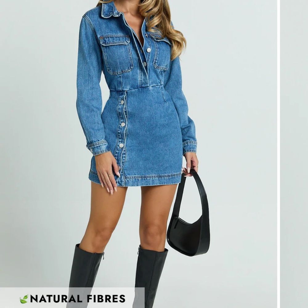 Showpo Blue Denim Long Sleeve Dress